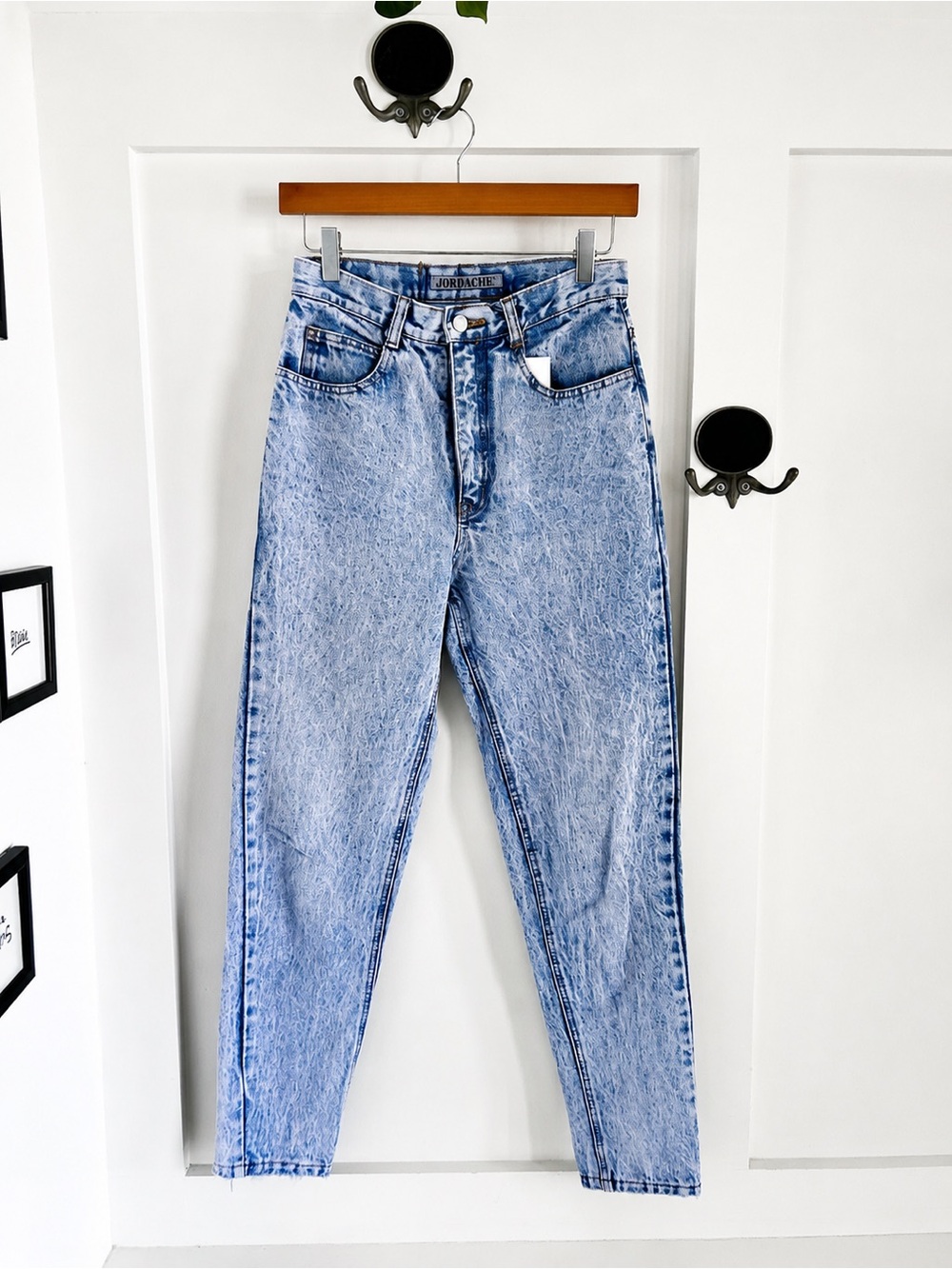 vintage jordache acid wash jeans / high rise tapered denim / 80/90s ankle button